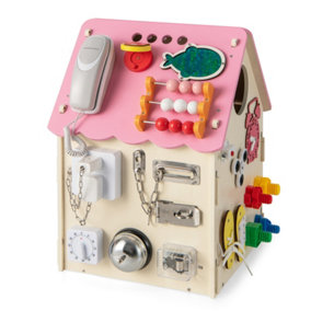 Costway Wooden Busy House Toy Multi-purpose Busy House w/ Sensory Games & Interior Space