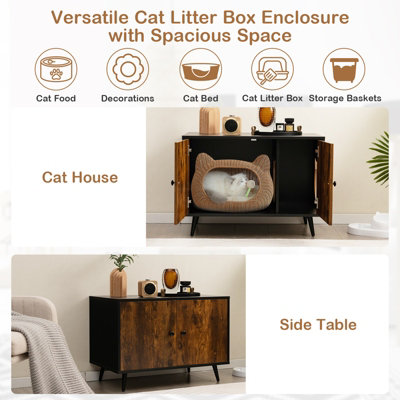Costway Wooden Cat Litter Box Enclosure Kitten Litter Box Enclosure Cat House End Table - 6