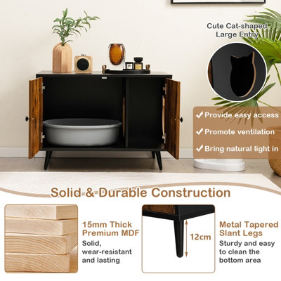 Costway Wooden Cat Litter Box Enclosure Kitten Litter Box Enclosure Cat House End Table - 7