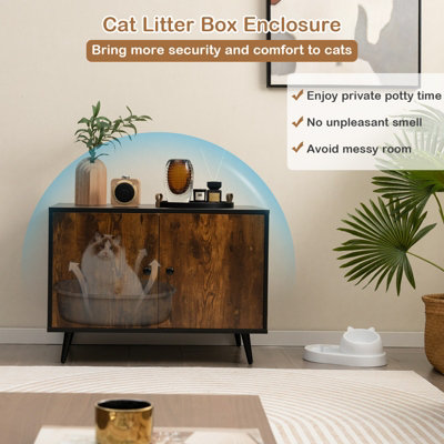 Costway Wooden Cat Litter Box Enclosure Kitten Litter Box Enclosure Cat House End Table - 8