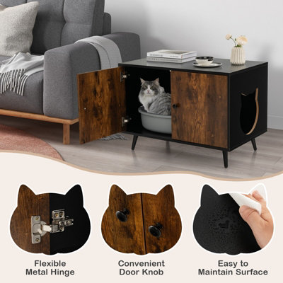 Costway Wooden Cat Litter Box Enclosure Kitten Litter Box Enclosure Cat House End Table - 9