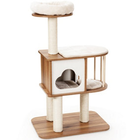 Costway Wooden Cat Tower 4-Tier Cat Tree Climbing Play Center w/ Scratching Sisal Posts