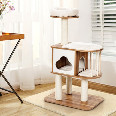 6-Tier Wooden Cat Tree with 2 Removeable Condos Platforms and Perch-Brown丨Costway