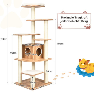 Costway Wooden Cat Tower Large Modern Cat Tree Tower Multi-level Cat Play Center Indoor
