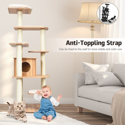 Costway Wooden Cat Tower Large Modern Cat Tree Tower Multi-level Cat Play Center Indoor - 7