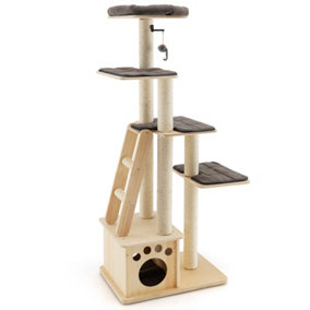 Costway Wooden Cat Tower Modern Cat Tree Tower Multi-level Cat Play Scratching Posts