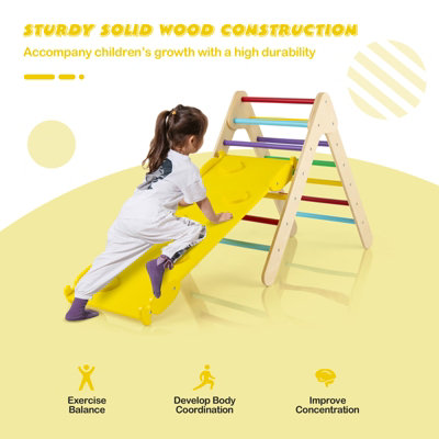 Costway Wooden Climbing Triangle Ladder Toddlers Climbing Toy w ...