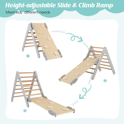Costway Wooden Climbing Triangle Ladder Toddlers Climbing Toy w/ Reversible Ramp - 3