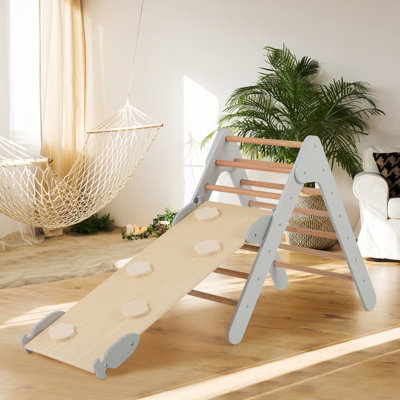 Costway Wooden Climbing Triangle Ladder Toddlers Climbing Toy w/ Reversible Ramp - 4