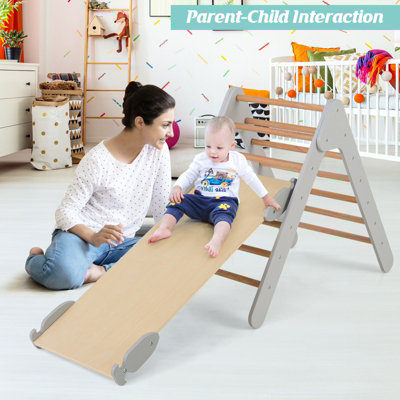 Costway Wooden Climbing Triangle Ladder Toddlers Climbing Toy w/ Reversible Ramp - 5