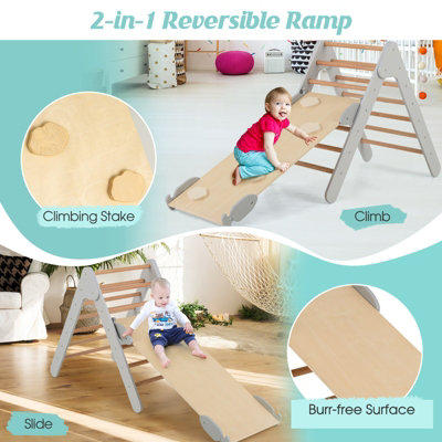 Costway Wooden Climbing Triangle Ladder Toddlers Climbing Toy w/ Reversible Ramp - 6