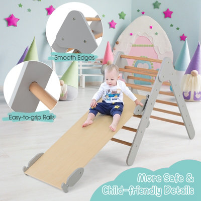 Costway Wooden Climbing Triangle Ladder Toddlers Climbing Toy w/ Reversible Ramp - 8