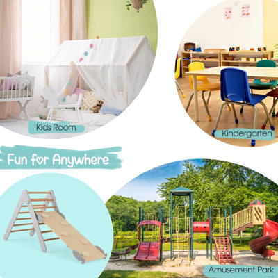 Costway Wooden Climbing Triangle Ladder Toddlers Climbing Toy w/ Reversible Ramp - 9