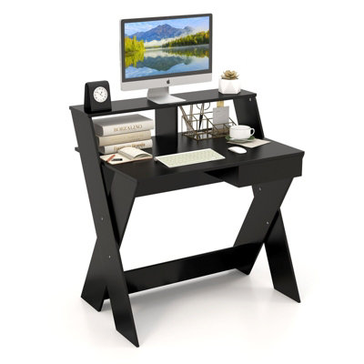 Costway Wooden Computer Desk Home Office Writing Desk with Monitor ...
