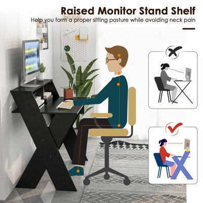 Costway Wooden Computer Desk Home Office Writing Desk with Monitor ...