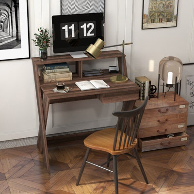 Costway Wooden Computer Desk Home Office Writing Desk with Monitor ...