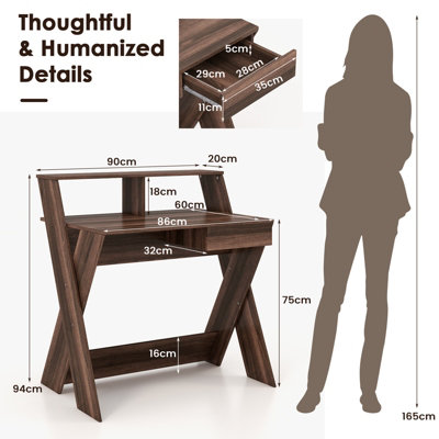 Costway Wooden Computer Desk Home Office Writing Desk with Monitor ...