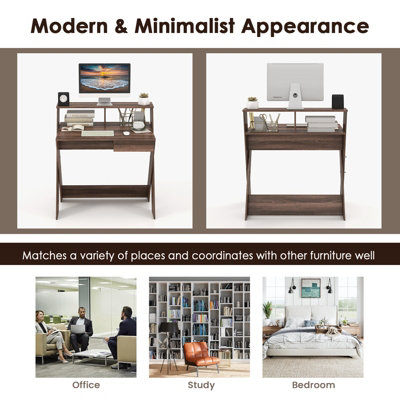 Costway Wooden Computer Desk Home Office Writing Desk with Monitor ...