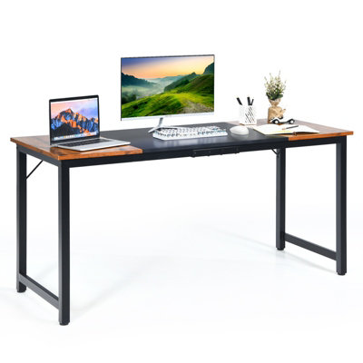 Costway Wooden Computer Desk Metal Frame Industrial Writing Workstation PC Laptop Table