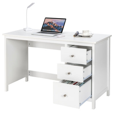 Costway Computer Desk Wooden Writing Desk Modern Home Office Workstation PC  Laptop Table for Small Space White