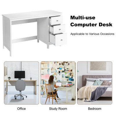 Costway Computer Desk Wooden Writing Desk Modern Home Office Workstation PC  Laptop Table for Small Space White