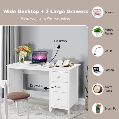 Costway Wooden Computer Desk Modern PC Laptop Table Writing Workstation w/3 Drawers