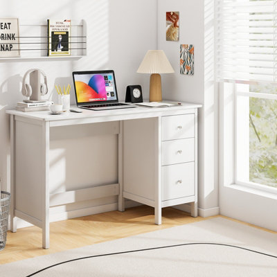 Costway Wooden Computer Desk Modern Writing Table with 3 Drawers-White