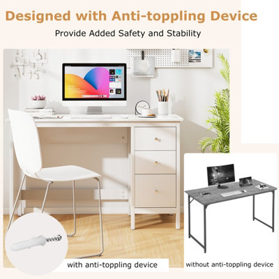 Costway Wooden Computer Desk Modern Writing Table with 3 Drawers-White