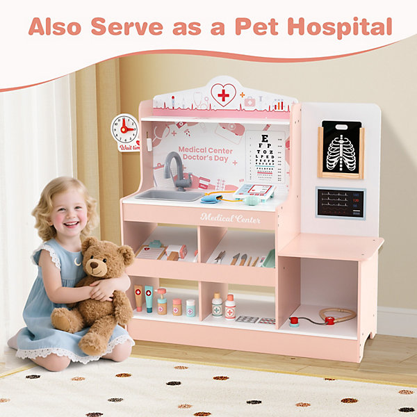 Coffret de Jeu de Médecin en Bois Centre Médical Moniteur ECG Zone d'Examen et 24 Accessoires pour Enfants de 3+ Ans Rose Coffret de Jeu de Médecin en Bois Centre Médical Moniteur ECG Zone d'Examen et 24 Accessoires pour Enfants de 3+ Ans Rose
