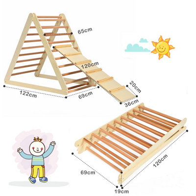 Costway Wooden Foldable Triangle Climber Step Training Ladder Pikler Toddler With Ramp