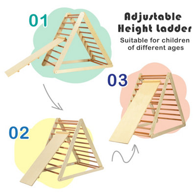 Costway Wooden Foldable Triangle Climber Step Training Ladder Pikler Toddler With Ramp - 3