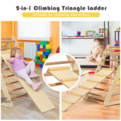 Costway Wooden Foldable Triangle Climber Step Training Ladder Pikler Toddler With Ramp - 4