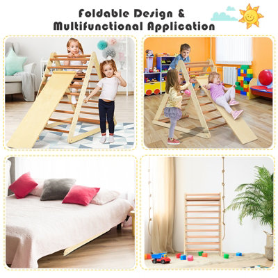 Costway Wooden Foldable Triangle Climber Step Training Ladder Pikler Toddler With Ramp - 5