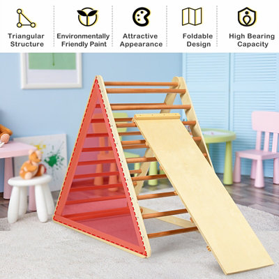 Costway Wooden Foldable Triangle Climber Step Training Ladder Pikler Toddler With Ramp - 6