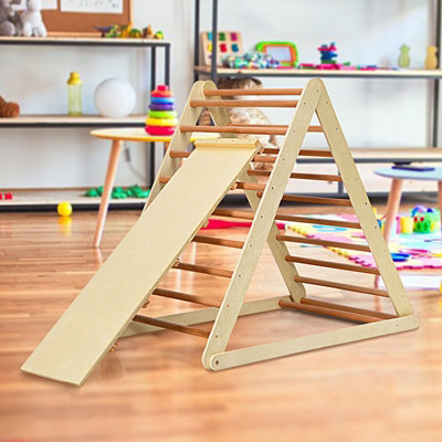 Costway Wooden Foldable Triangle Climber Step Training Ladder Pikler Toddler With Ramp - 8