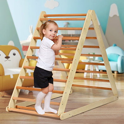 Costway Wooden Foldable Triangle Climber Step Training Ladder Pikler Toddler With Ramp - 9