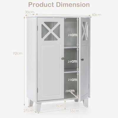 Costway Wooden Freestanding Storage Cabinet w/ Visible Windows
