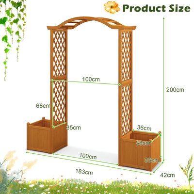 Costway Wooden Garden Arch Large Rose Trellis Pergola Arbour Climbing Decor with Planter