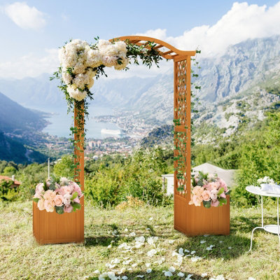 Costway Wooden Garden Arch Large Rose Trellis Pergola Arbour Climbing Decor with Planter - 3