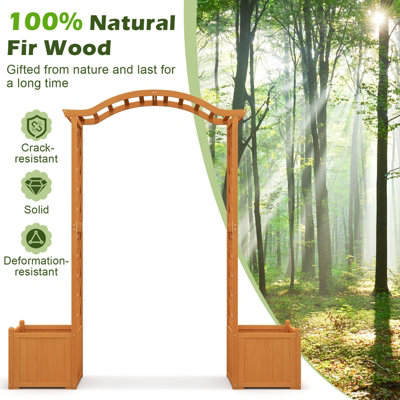 Costway Wooden Garden Arch Large Rose Trellis Pergola Arbour Climbing Decor with Planter - 6