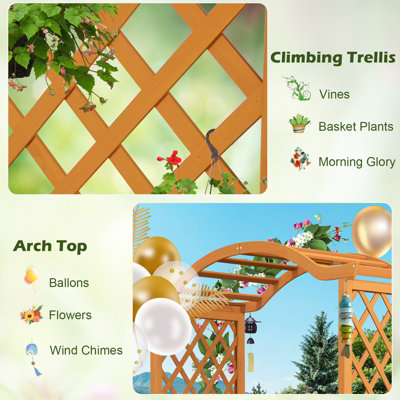 Costway Wooden Garden Arch Large Rose Trellis Pergola Arbour Climbing Decor with Planter - 7