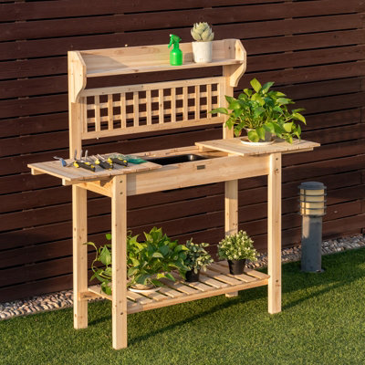 Costway Wooden Garden Potting Table Backyard Patio Balcony Workbench - 4