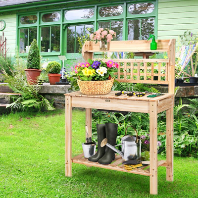Costway Wooden Garden Potting Table Backyard Patio Balcony Workbench - 5