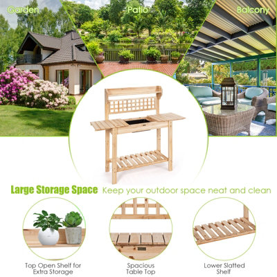 Costway Wooden Garden Potting Table Backyard Patio Balcony Workbench - 8