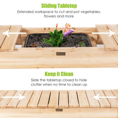 Costway Wooden Garden Potting Table Backyard Patio Balcony Workbench - 9