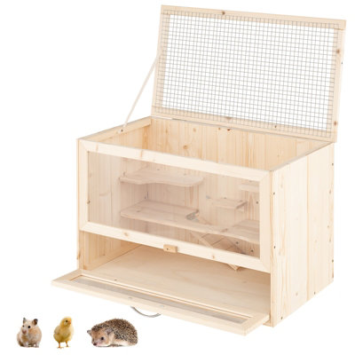 Image showcasing COSTWAY Wooden Hamster Cage Hamster Habitat Playpen w/ Mesh Flip Roof ...