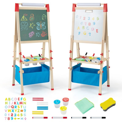 Kids Easel with Paper Roll Double-Sided Whiteboard & Chalkboard Adjustable  Kids Art Easel Standing Easel with Numbers Accessories for Kids and Toddlers