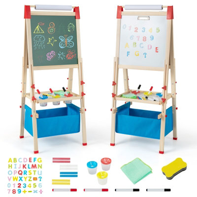 Costway Wooden Kids Art Easel Double Sided Easel Blackboard W/Replaceable Paper Roller