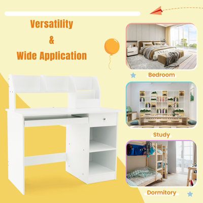 Costway Wooden Kids Desk Children Study Table Student Computer Workstation with Hutch
