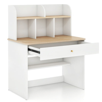 COSTWAY Wooden Kids Desk Children Writing Table with Hutch Drawer